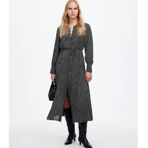 EUC Madewell Women's Black Tie Waist Midi Dress in Dot M
